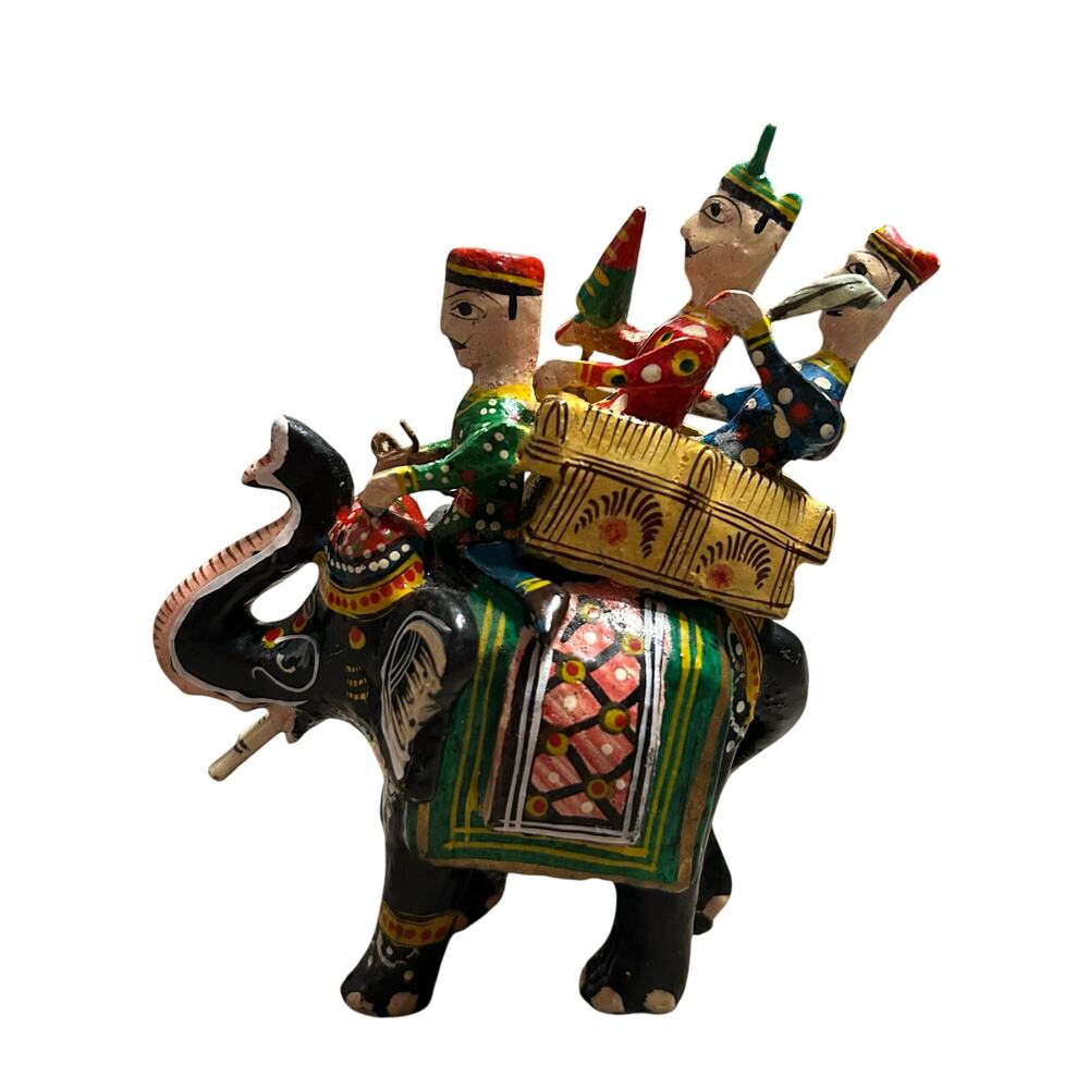 Indian Royalty Handcrafted Hand painted Elephant with Operator & 2 Passengers